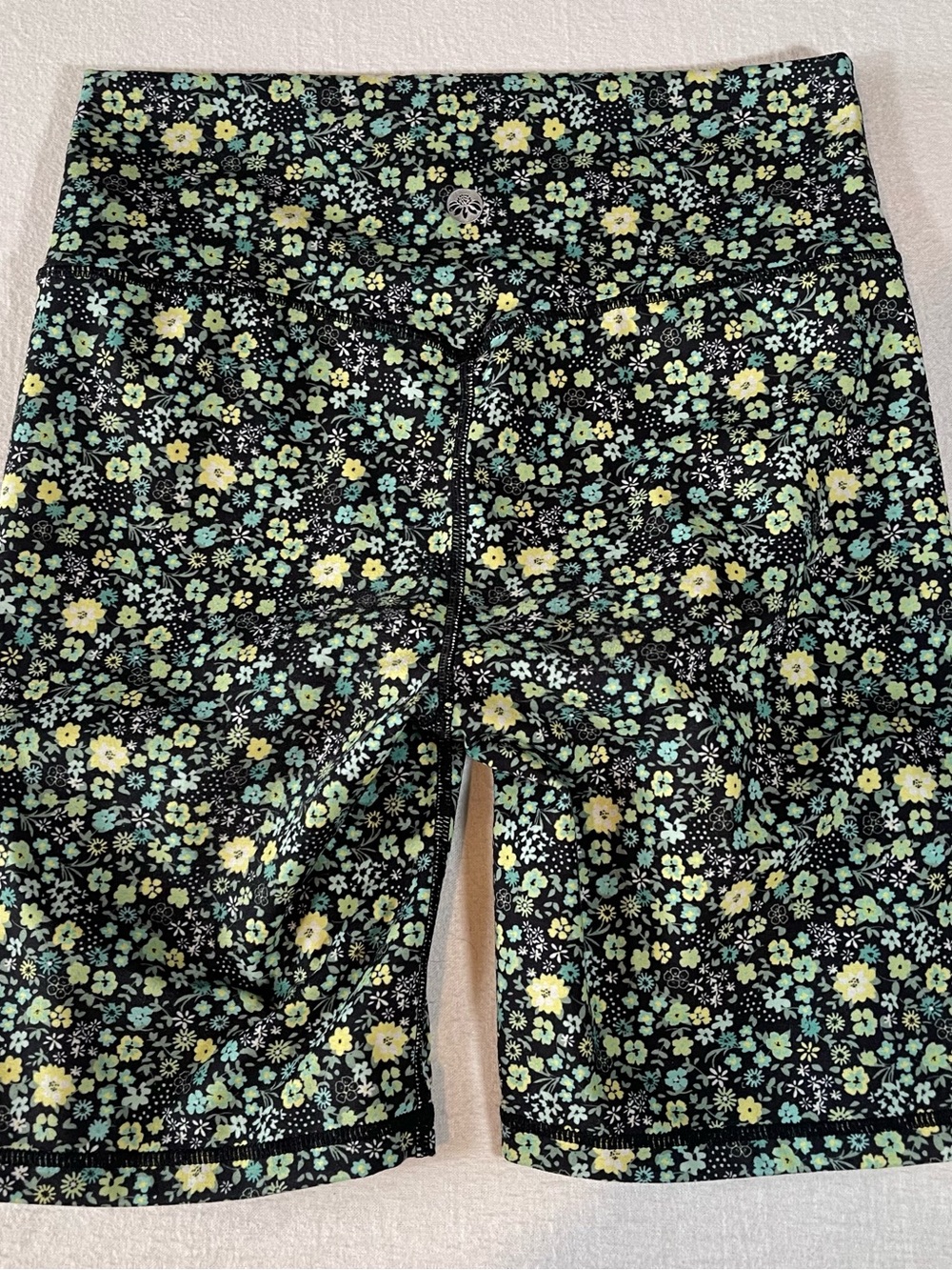 Senita Athletics Black Floral High-Rise Bike Shorts with Mint & Yellow Women’s S - Picture 3 of 8